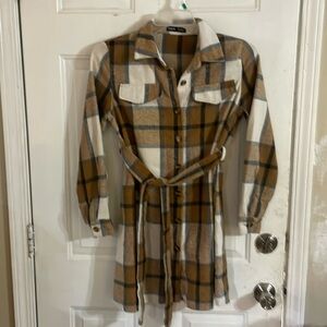 Plaid Flap Pocket Belted Wool-Mix Shirt Dr